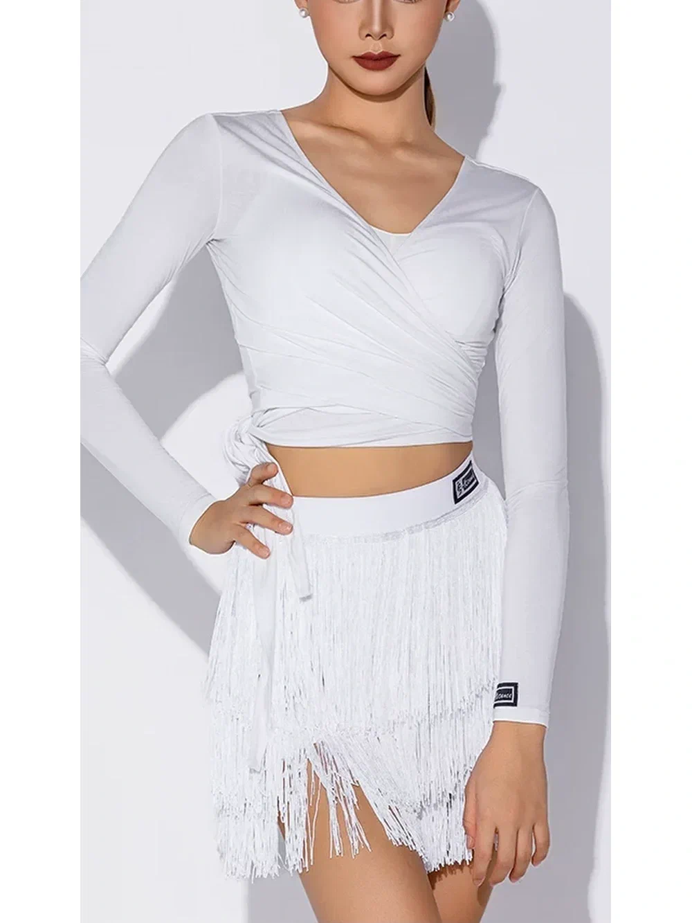 Women's Latin Dance Skirt Three-Layer Fringe with Built-in Leotard